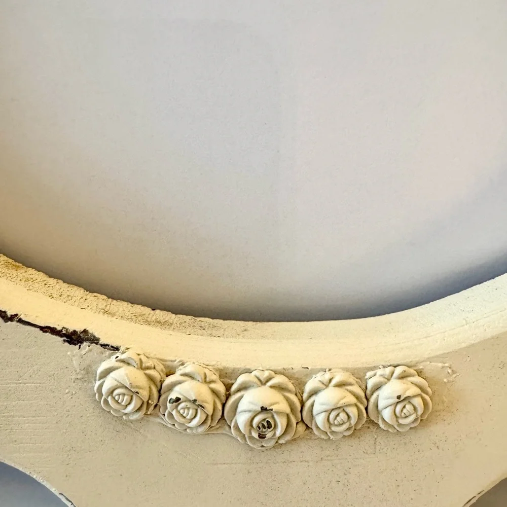 Vintage Chunky White Wooden frame with Roses Shabby Chic Wood wall Cottagecore